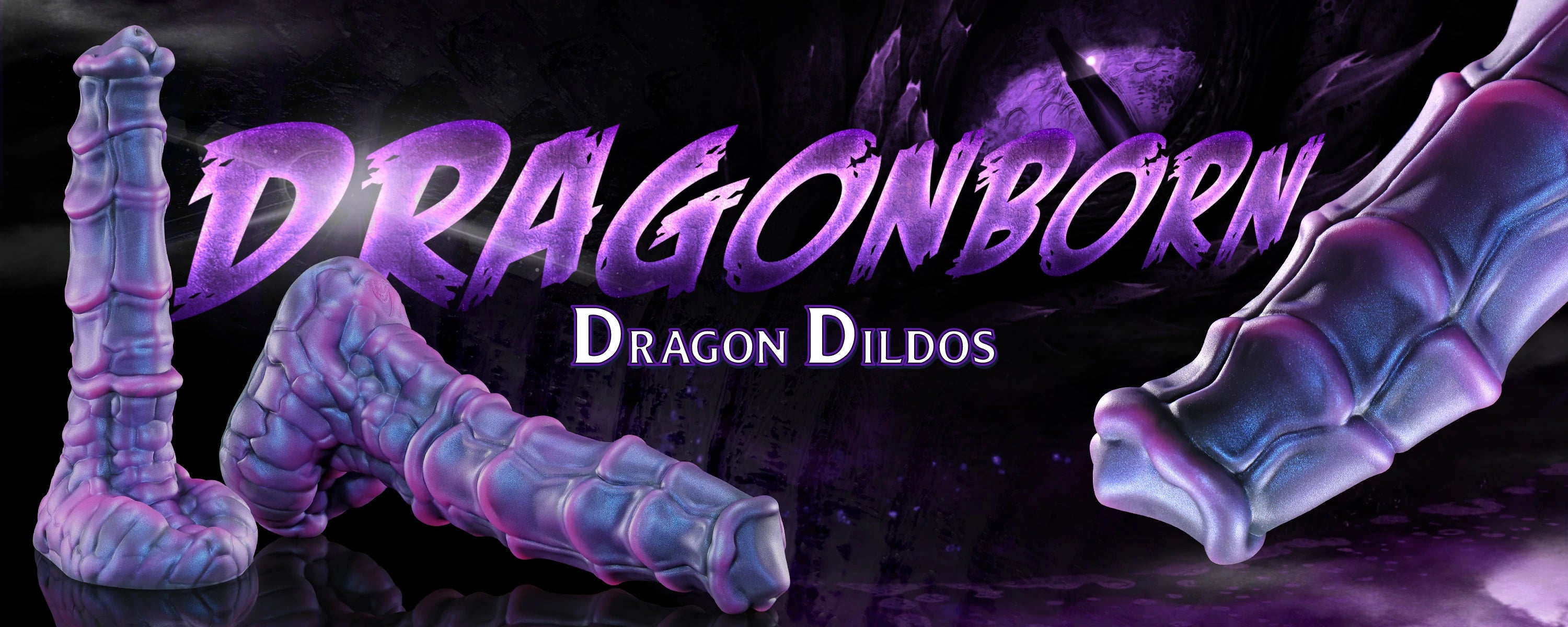 Dragonborn in a dark fantasy roleplay scene with purple dragon light and mystical atmosphere