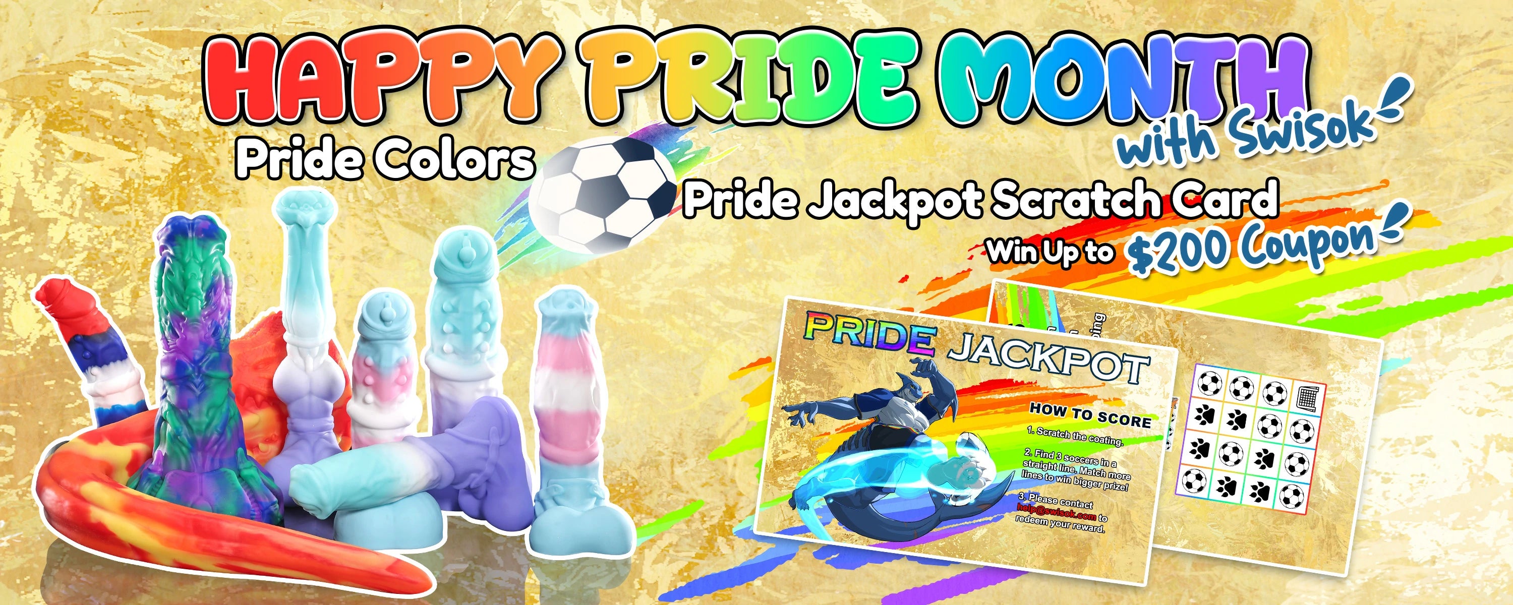 Excited to celebrate Pride Month with Swisok, every order over $70 gets a free Pride Jackpot scratch card, so much fun to play with my fantasy dildos this month