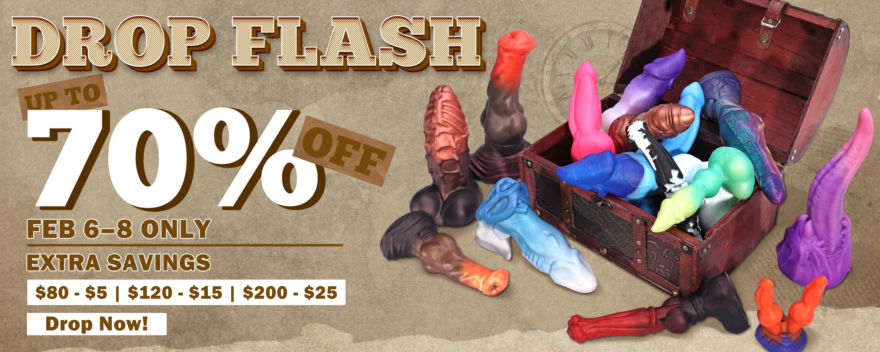 SwiSok Drop Flash Sale February 2026 – up to 70% OFF rare one-of-a-kind fantasy dildos and fantasy sex toys, most items 10–20% off + extra $5–$25 off thresholds, limited 3-day event, grab unique fantasy toys before gone