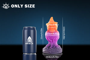 Swisok Hexwick butt plug size guide with labeled measurements.