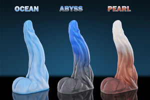 Gently squeezing and rubbing the thick shaft of the Navi monster dildo from Swisok, it feels so smooth and powerful in my hands