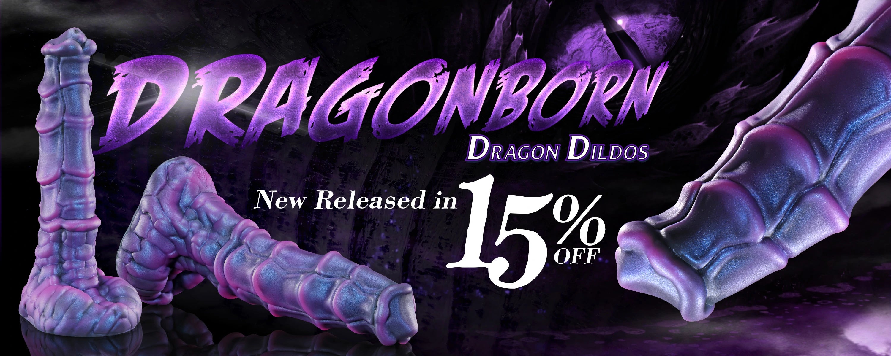 Dragonborn in a dark fantasy roleplay scene with purple dragon light and mystical atmosphere