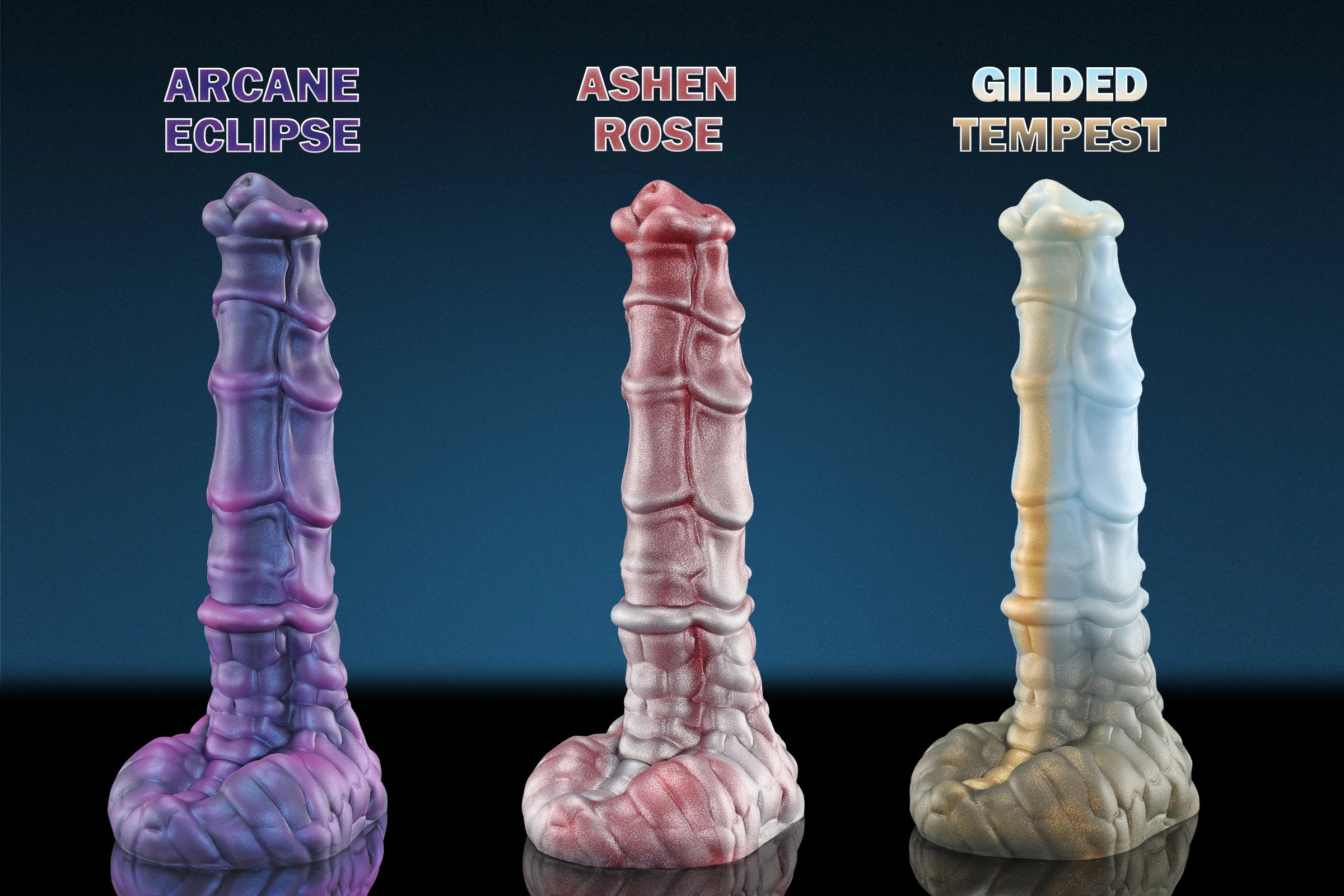 Side view of the Dragonborn monster dildo showing its curved silhouette and raised ridges