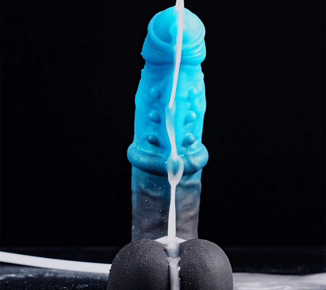 Swisok Prince ejaculating fantasy dildo – monster dildo fantasy sex toy with powerful cyan knot, I feel the warm rush explode deep inside during furry pup play, throbbing ejaculation fills my subspace in midnight den sessions, glowing tip pulses with intense pleasure