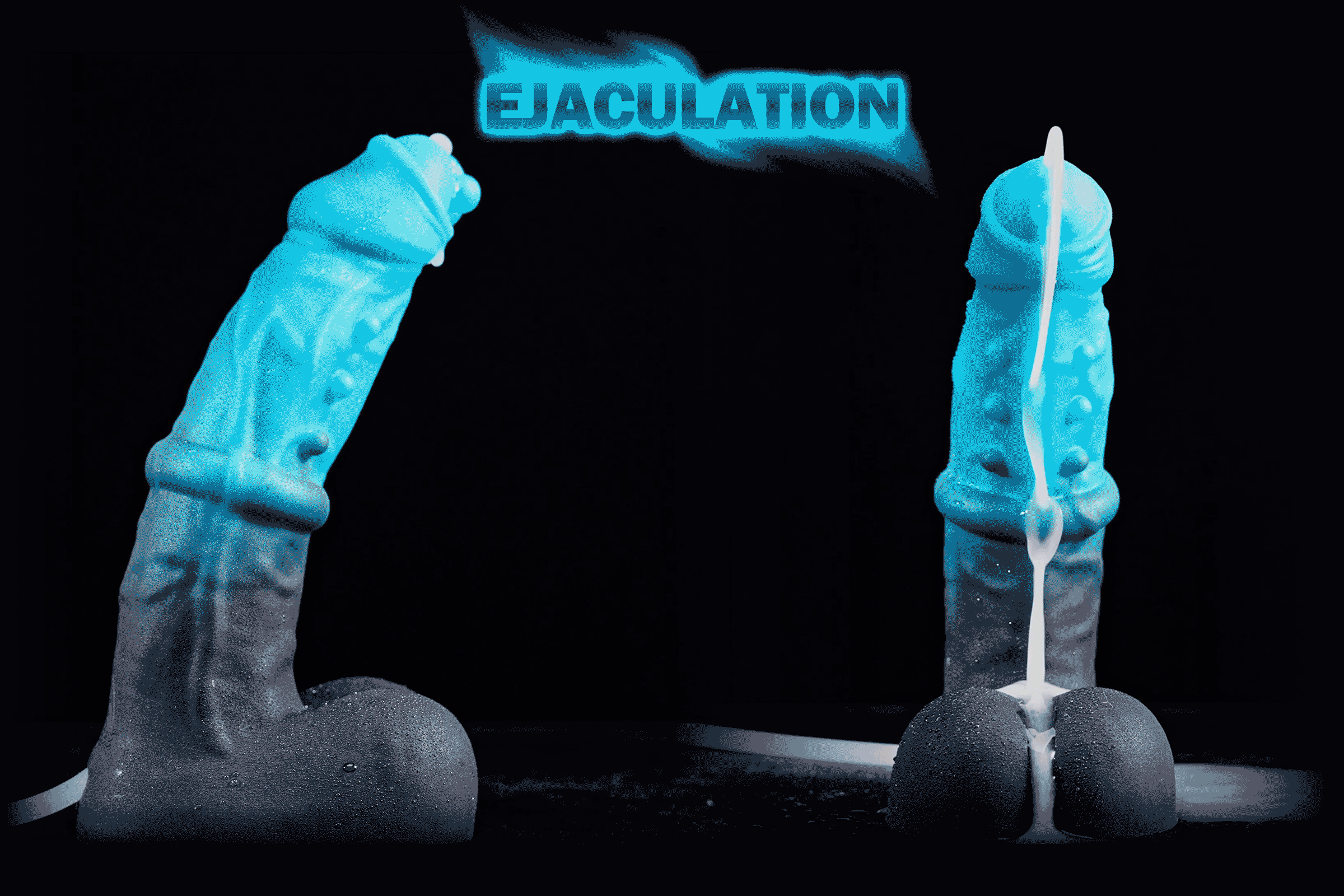 Swisok Prince ejaculating fantasy dildo – monster dildo fantasy sex toy with powerful cyan knot, I feel the warm rush explode deep inside during furry pup play, throbbing ejaculation fills my subspace in midnight den sessions, glowing tip pulses with intense pleasure