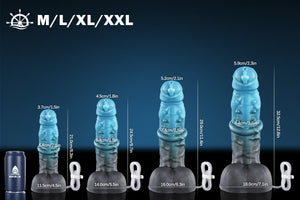 Swisok Prince ejaculating fantasy dildo – monster knot toy for furry pup play, I experience the explosive release filling me completely, glowing cyan pulses sending shivers through subspace